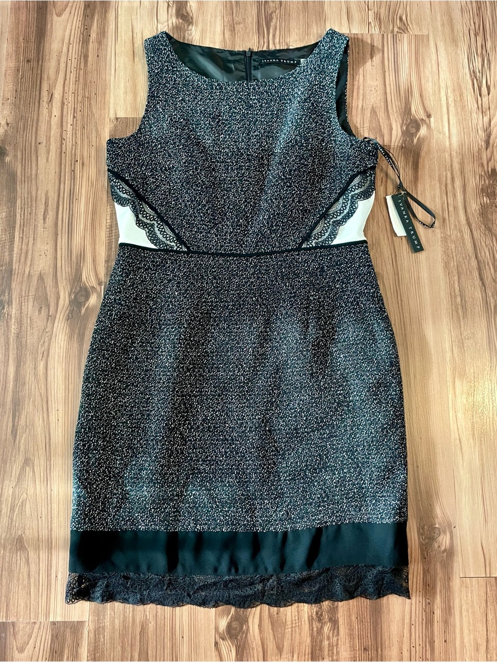 Ivanka Trump Black & White Tweed Lace Trim Dress NWT Size 14
